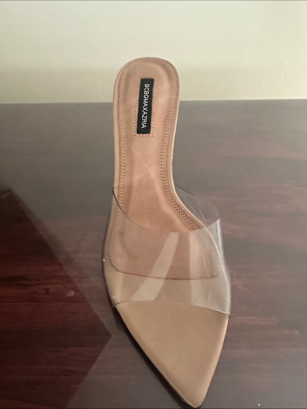 BCBGMaxAzria Nude Pointed-Toe Clear Strap Mule